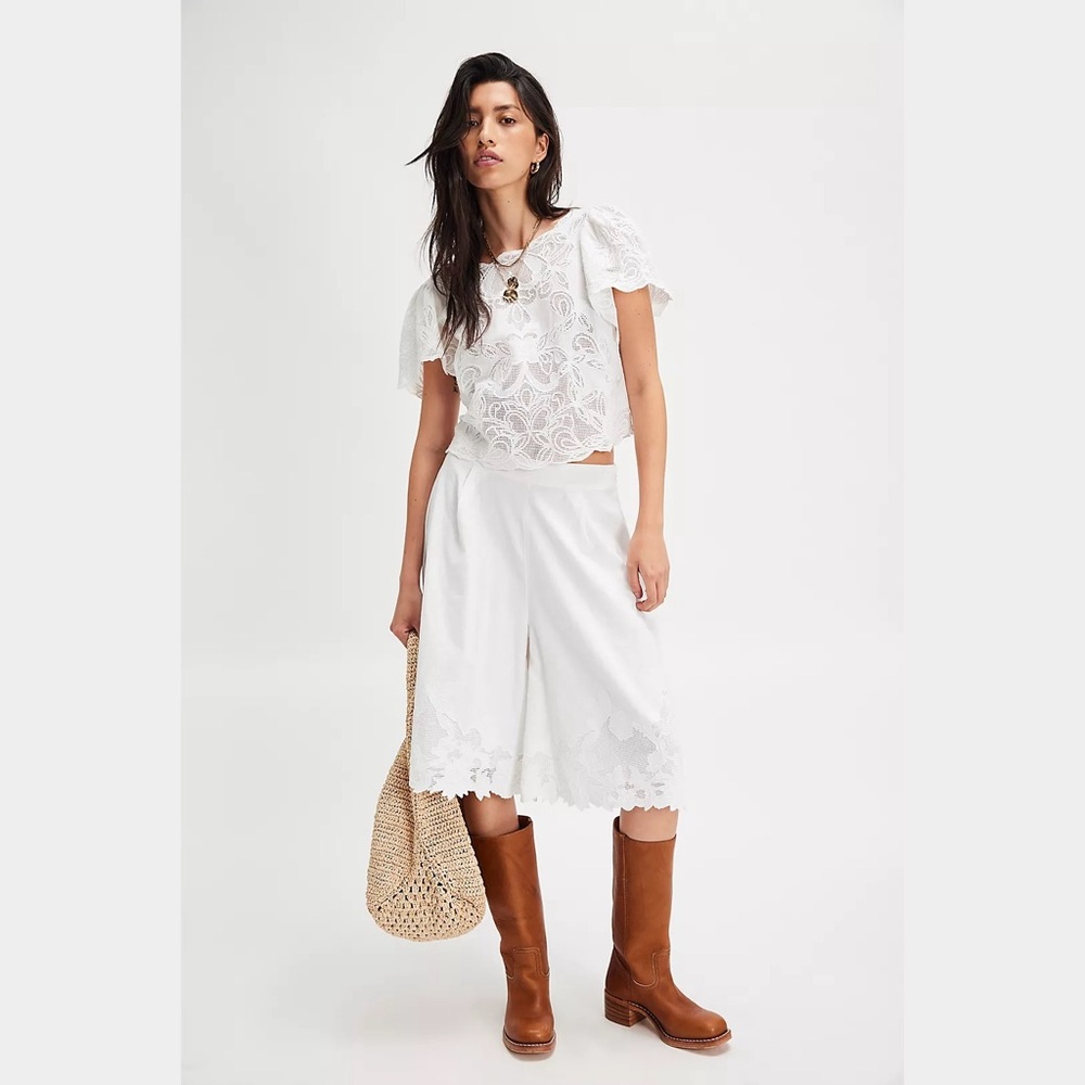 Free People White Eyelet Lace Cropped Top - Picture 2 of 10